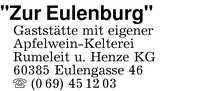 Zur Eulenburg Gaststtte mit eigener Apfelwein-Kelterei Rumeleit u. Henze KG